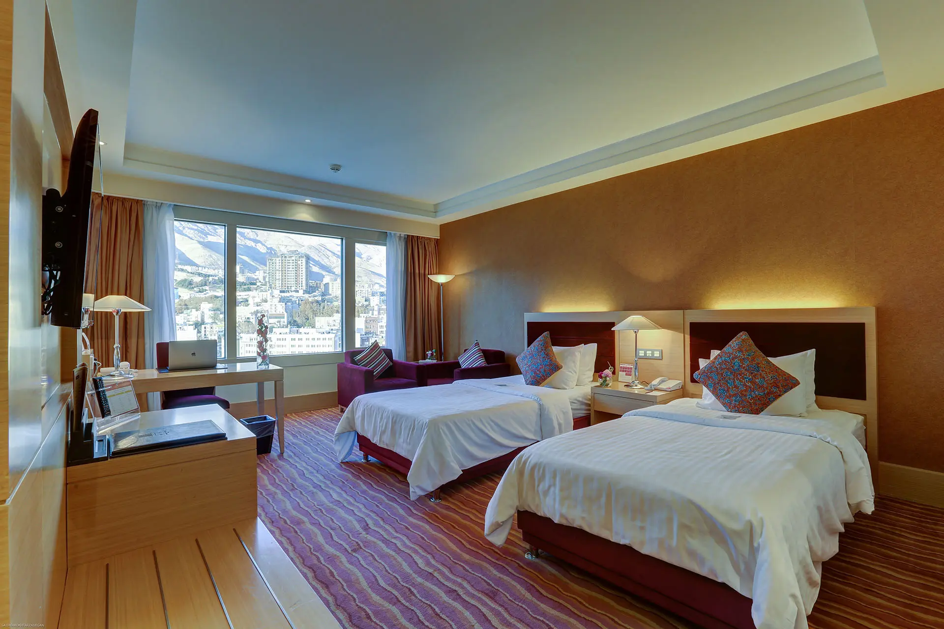 Spacious deluxe room at Escan Alvand Hotel with modern amenities for patient recovery